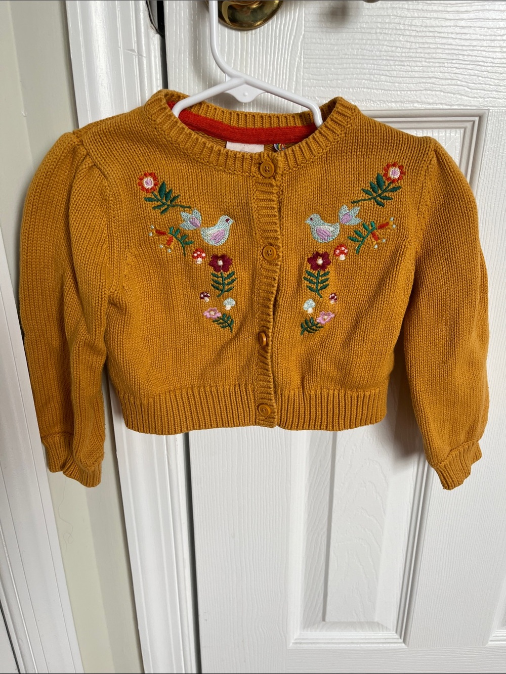 Cardigan-mustard yellow with bird/floral embroidery